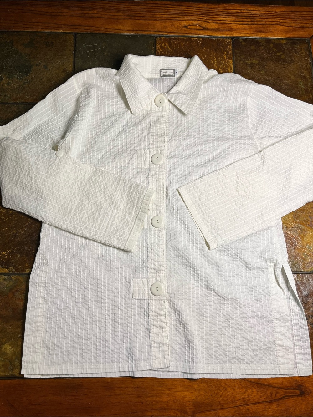 Sympli white textured button-front shirt—Size 8 - Picture 1 of 5
